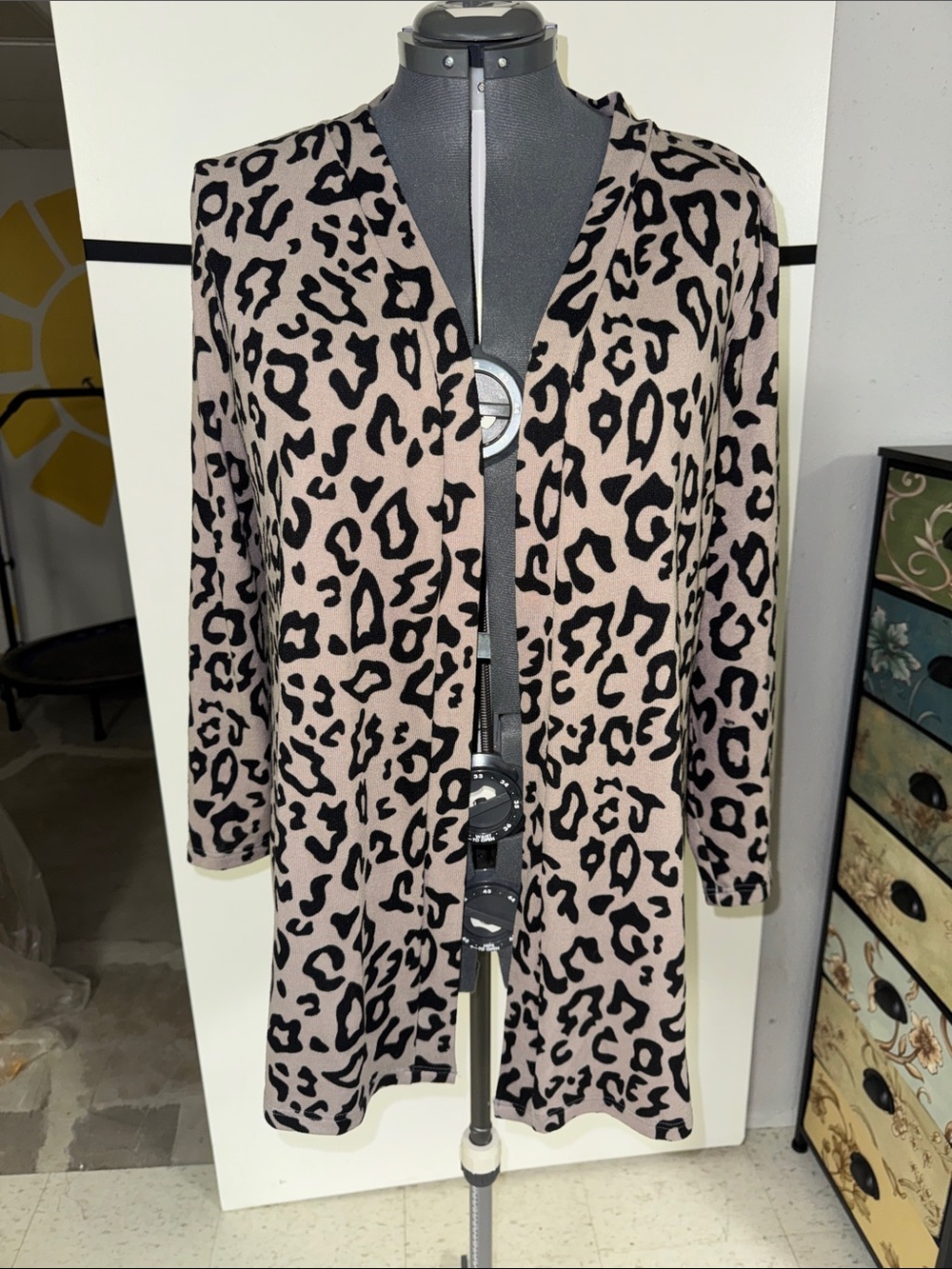 Tickled Teal Taupe and Black Leopard Open-Front Cardigan